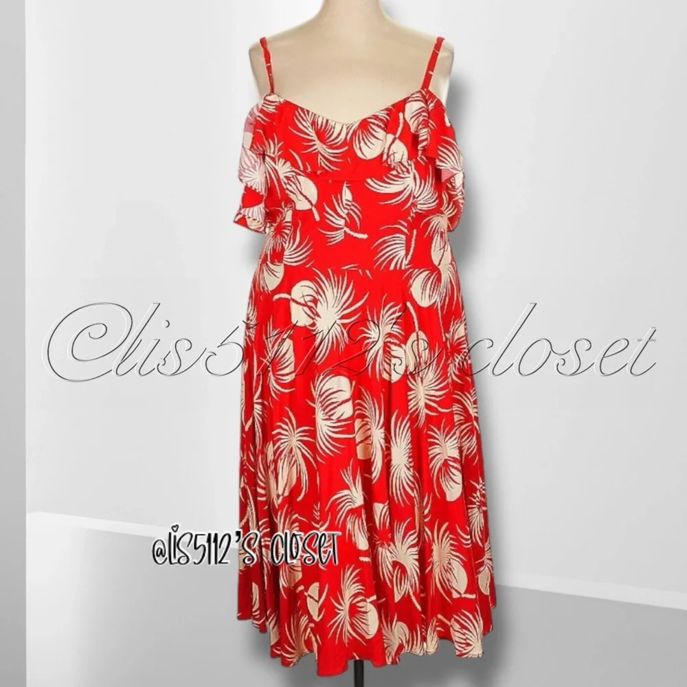 Trashy Diva Hollywood Circle Polka Dot Palm Print Rockabilly Retro Dress Sz 24 - Picture 2 of 13